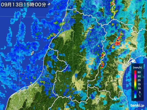 山形県の雨雲レーダー(2015年09月13日)