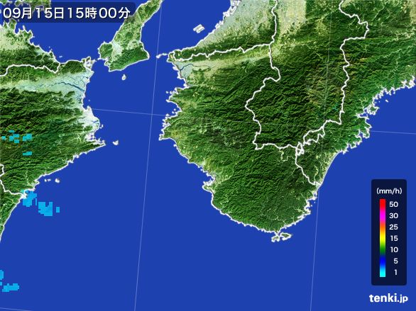 和歌山県の雨雲レーダー(2015年09月15日)