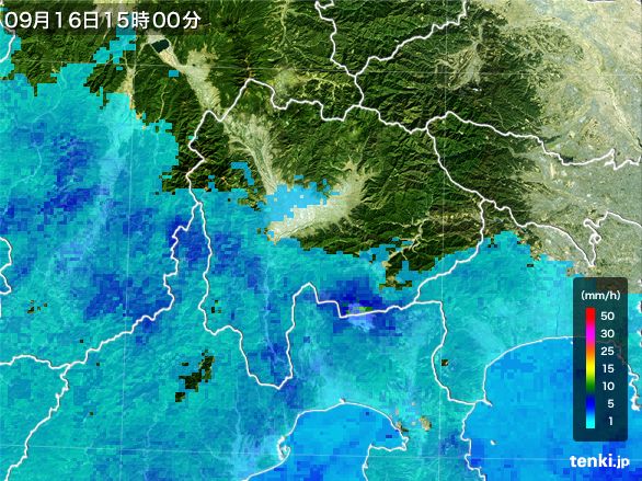 山梨県の雨雲レーダー(2015年09月16日)