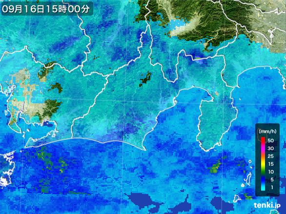 静岡県の雨雲レーダー(2015年09月16日)