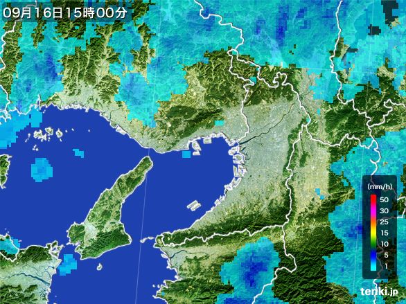 大阪府の雨雲レーダー(2015年09月16日)