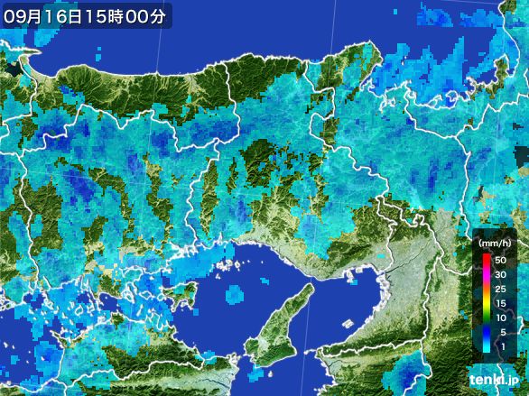 兵庫県の雨雲レーダー(2015年09月16日)