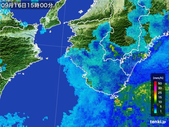 和歌山県の雨雲レーダー(2015年09月16日)