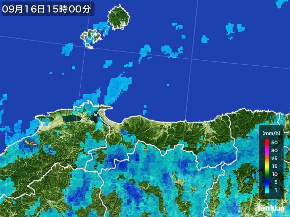 鳥取県の雨雲レーダー(2015年09月16日)