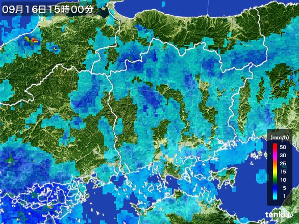 岡山県の雨雲レーダー(2015年09月16日)
