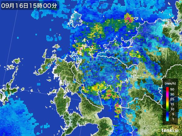 佐賀県の雨雲レーダー(2015年09月16日)