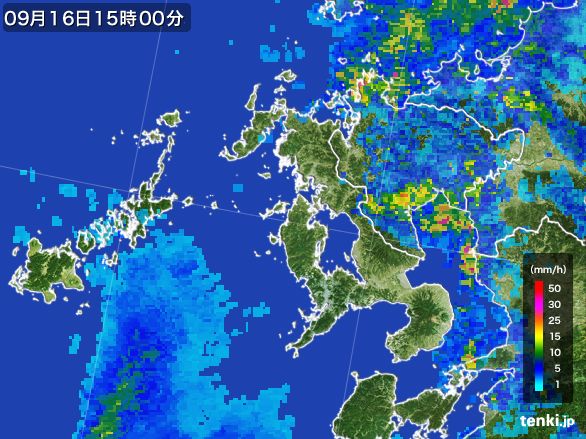 長崎県の雨雲レーダー(2015年09月16日)