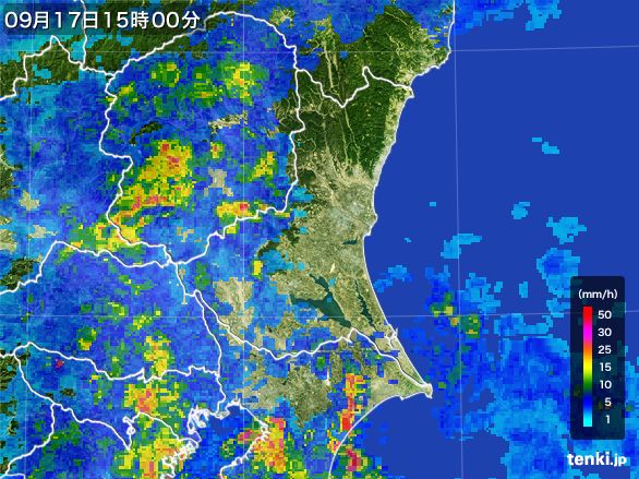 茨城県の雨雲レーダー(2015年09月17日)