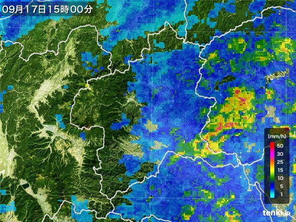 群馬県の雨雲レーダー(2015年09月17日)