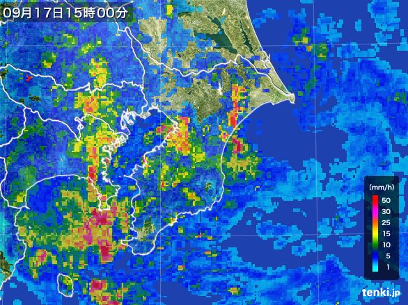千葉県の雨雲レーダー(2015年09月17日)