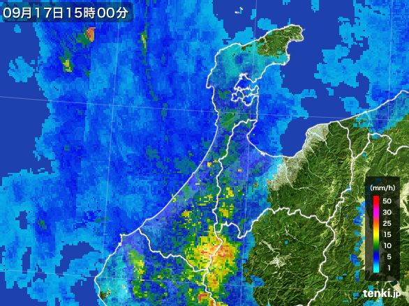 石川県の雨雲レーダー(2015年09月17日)