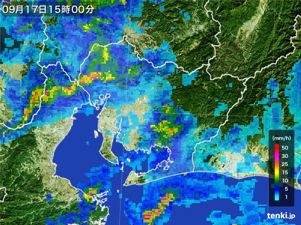愛知県の雨雲レーダー(2015年09月17日)