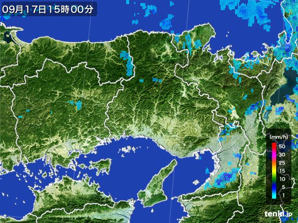 兵庫県の雨雲レーダー(2015年09月17日)