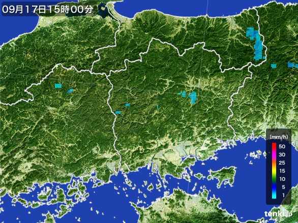 岡山県の雨雲レーダー(2015年09月17日)