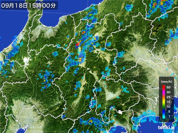 長野県の雨雲レーダー(2015年09月18日)