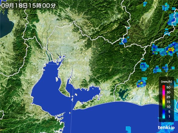 愛知県の雨雲レーダー(2015年09月18日)