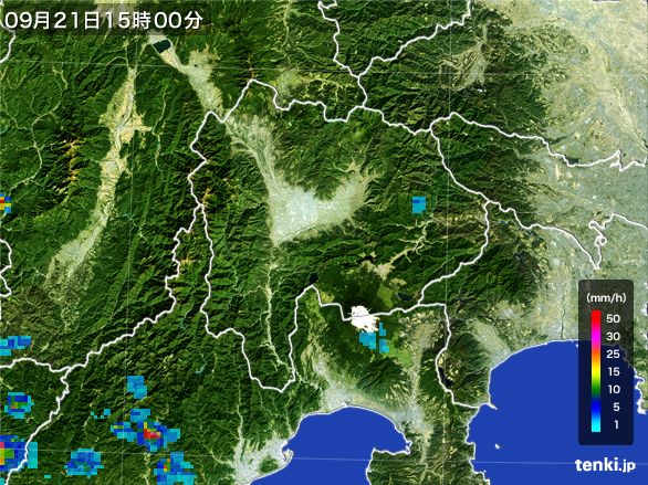 山梨県の雨雲レーダー(2015年09月21日)