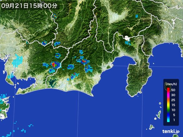 静岡県の雨雲レーダー(2015年09月21日)