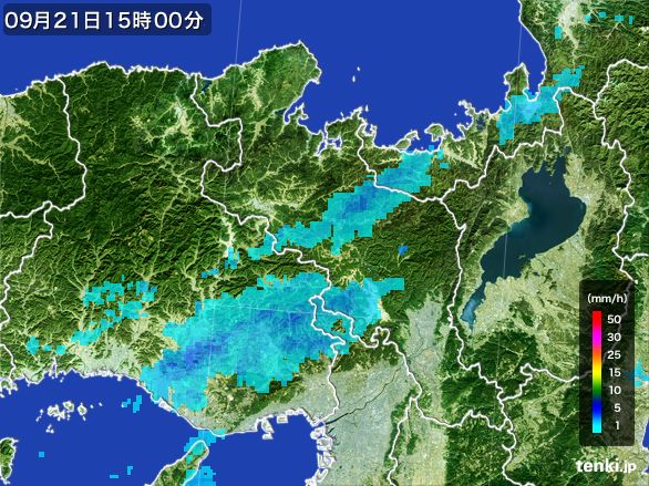 京都府の雨雲レーダー(2015年09月21日)