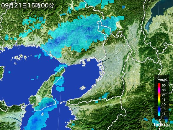 大阪府の雨雲レーダー(2015年09月21日)