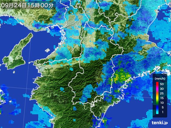 奈良県の雨雲レーダー(2015年09月24日)