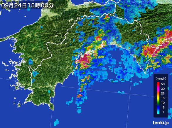 高知県の雨雲レーダー(2015年09月24日)
