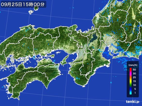 近畿地方の雨雲レーダー(2015年09月25日)
