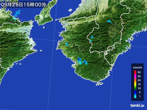 和歌山県の雨雲レーダー(2015年09月25日)