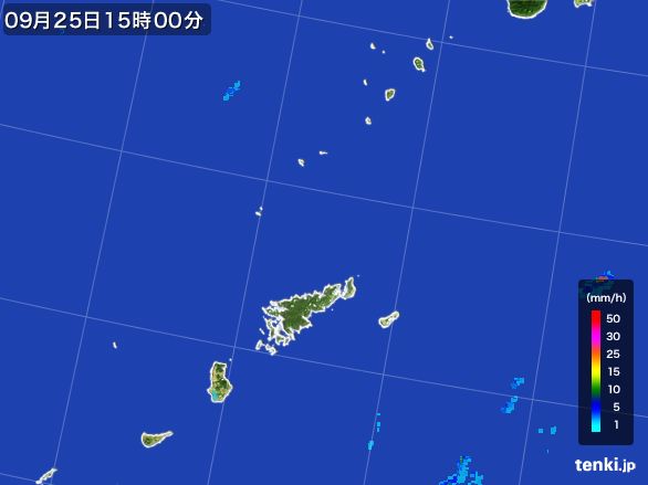 奄美諸島(鹿児島県)の雨雲レーダー(2015年09月25日)