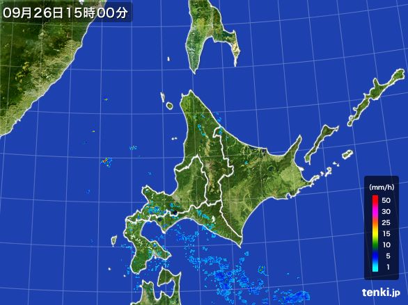 北海道地方の雨雲レーダー(2015年09月26日)
