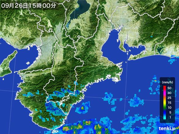 三重県の雨雲レーダー(2015年09月26日)