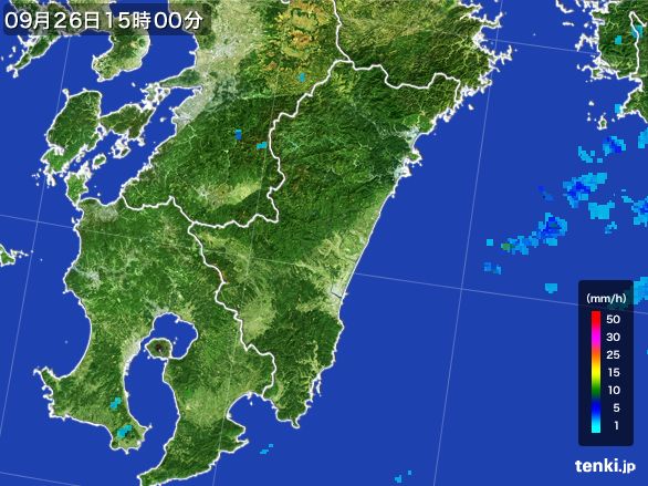 宮崎県の雨雲レーダー(2015年09月26日)