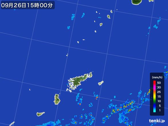 奄美諸島(鹿児島県)の雨雲レーダー(2015年09月26日)