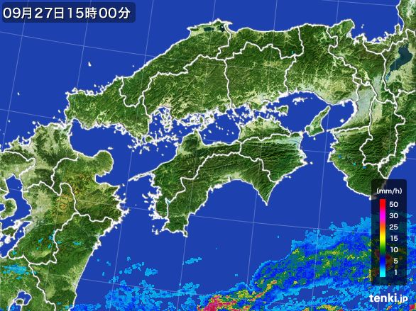 四国地方の雨雲レーダー(2015年09月27日)