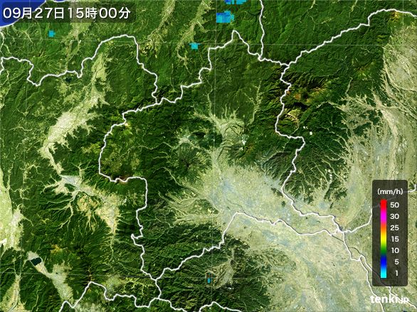 群馬県の雨雲レーダー(2015年09月27日)