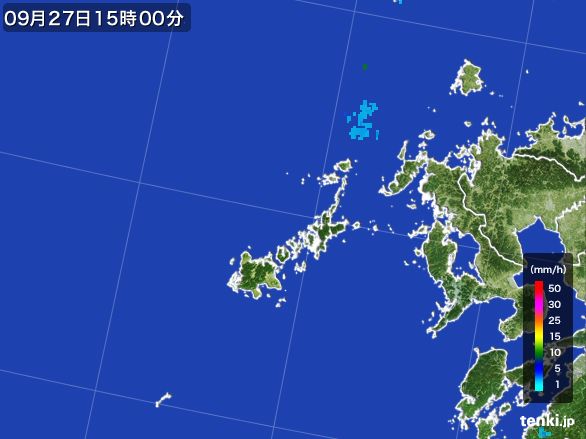 五島列島(長崎県)の雨雲レーダー(2015年09月27日)