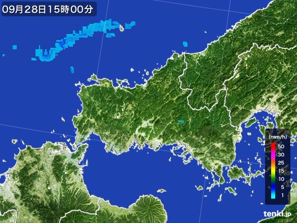 山口県の雨雲レーダー(2015年09月28日)