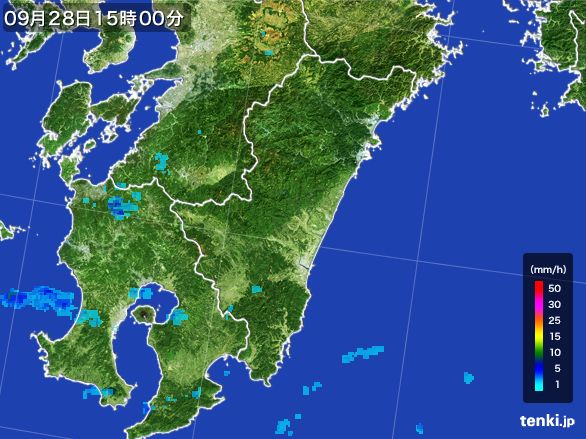 宮崎県の雨雲レーダー(2015年09月28日)