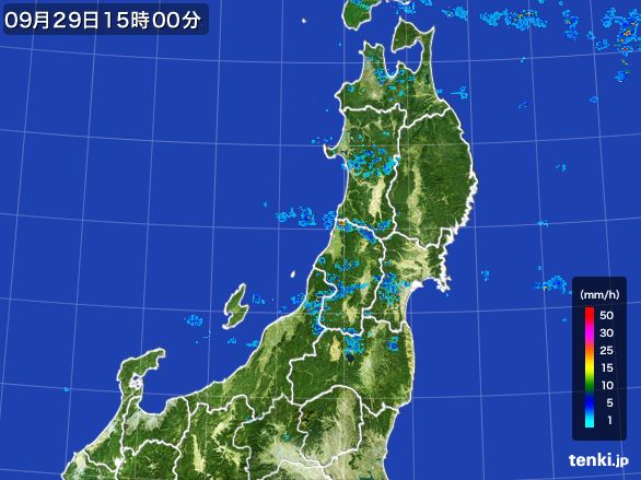 東北地方の雨雲レーダー(2015年09月29日)