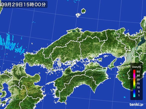 中国地方の雨雲レーダー(2015年09月29日)