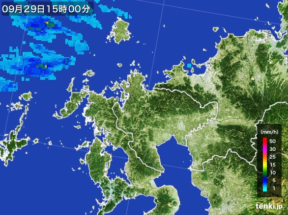 佐賀県の雨雲レーダー(2015年09月29日)