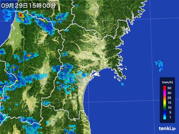 宮城県の雨雲レーダー(2015年09月29日)