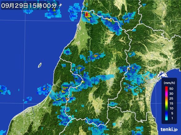 山形県の雨雲レーダー(2015年09月29日)