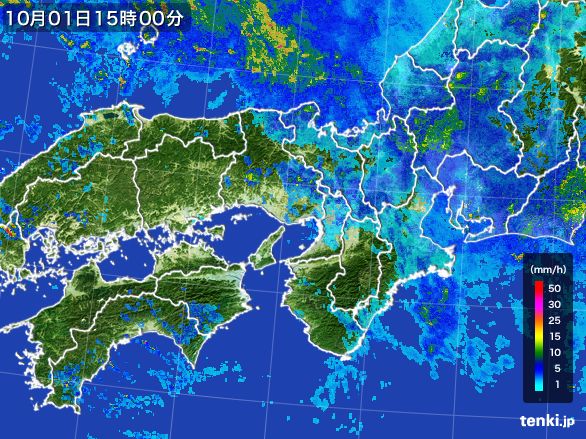 近畿地方の雨雲レーダー(2015年10月01日)
