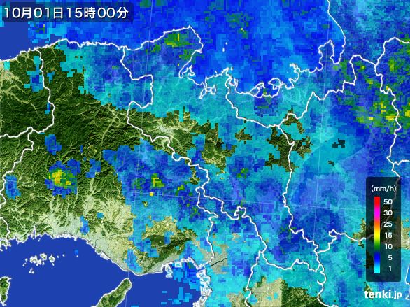 京都府の雨雲レーダー(2015年10月01日)