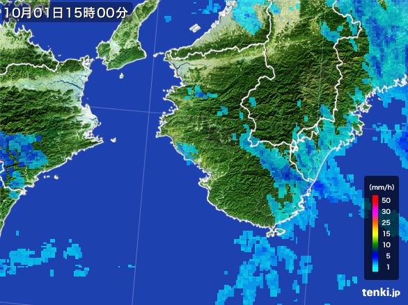 和歌山県の雨雲レーダー(2015年10月01日)
