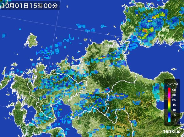 福岡県の雨雲レーダー(2015年10月01日)