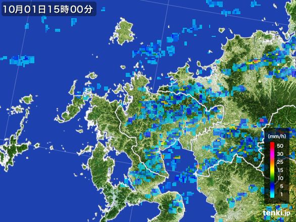 佐賀県の雨雲レーダー(2015年10月01日)