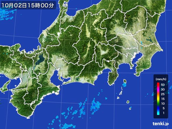 東海地方の雨雲レーダー(2015年10月02日)