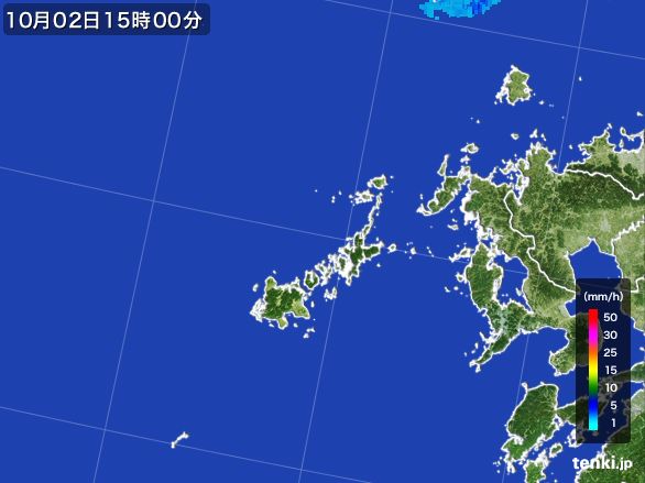 五島列島(長崎県)の雨雲レーダー(2015年10月02日)